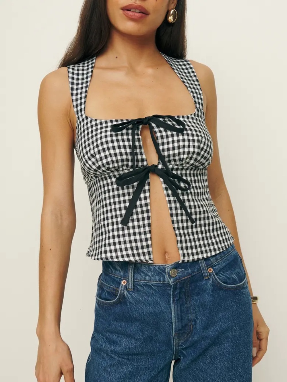 Reformation NEW Azalea Linen Gingham Tank Top